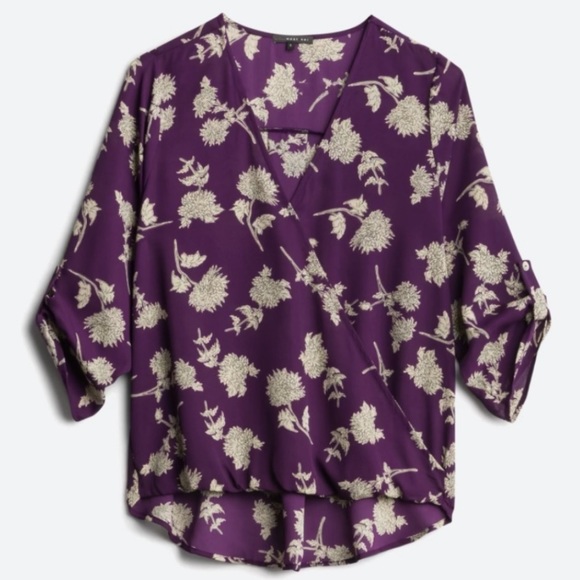 West Kei Tops - West Kei Surplice Blouse Dark Purple Floral Size L